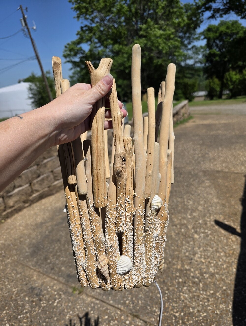 Driftwood Seashell Hanging Lantern - Natural Beige